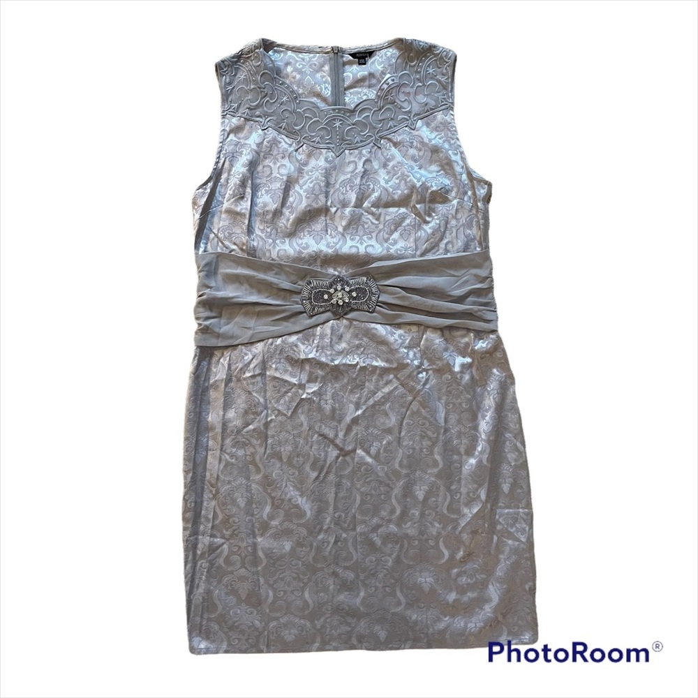 NEW Floryday Silver Gray 2 Piece Brocade Sheath Dress Slinky Stretch Duster XXL - Picture 3 of 7